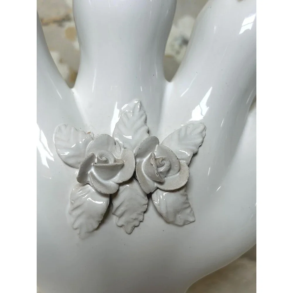 ELPA Alcobaca White Ceramic 5 Finger Tulipiere Bud Vase Rose Portugal Vintage